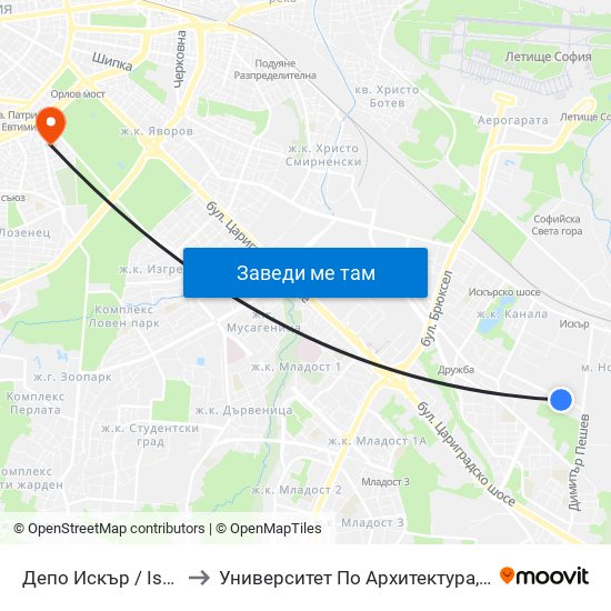 Депо Искър / Iskar Depot (0516) to Университет По Архитектура, Строителство И Геодезия map