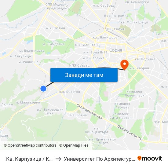 Кв. Карпузица / Karpuzitsa Qr. (0849) to Университет По Архитектура, Строителство И Геодезия map