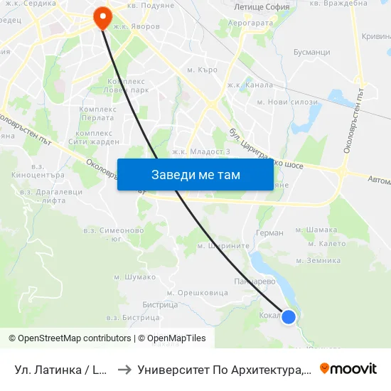 Ул. Латинка / Latinka St. (2019) to Университет По Архитектура, Строителство И Геодезия map