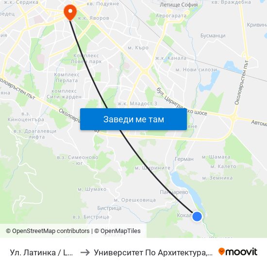 Ул. Латинка / Latinka St. (2020) to Университет По Архитектура, Строителство И Геодезия map