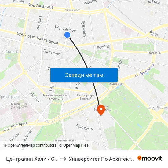 Централни Хали / Central Market Hall (2336) to Университет По Архитектура, Строителство И Геодезия map