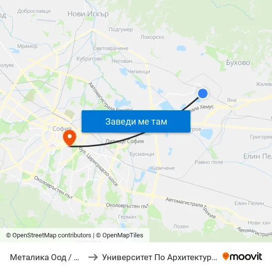 Металика Оод / Metalika Ltd. (1160) to Университет По Архитектура, Строителство И Геодезия map