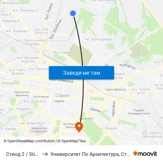 Стинд 2 / Stind 2 (0551) to Университет По Архитектура, Строителство И Геодезия map