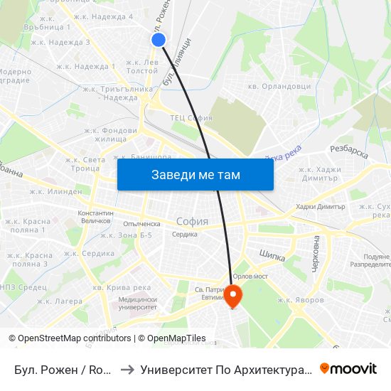 Бул. Рожен / Rozhen Blvd. (0546) to Университет По Архитектура, Строителство И Геодезия map