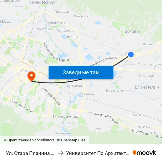 Ул. Стара Планина / Stara Planina St. (2185) to Университет По Архитектура, Строителство И Геодезия map