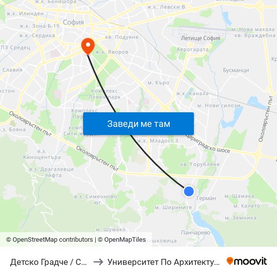 Детско Градче / Children’S Town (0535) to Университет По Архитектура, Строителство И Геодезия map