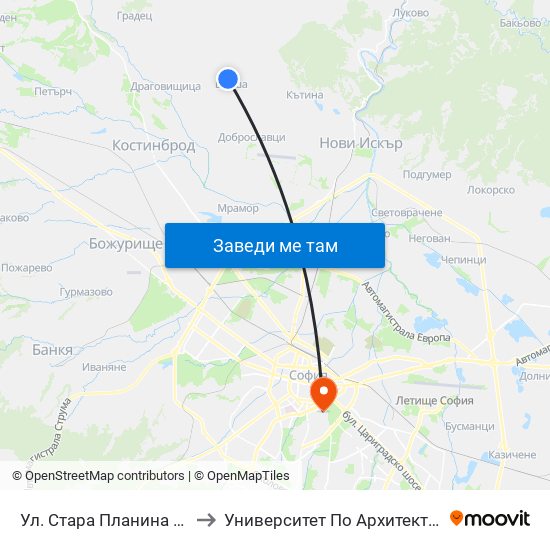 Ул. Стара Планина / Stara Planina St. (2187) to Университет По Архитектура, Строителство И Геодезия map