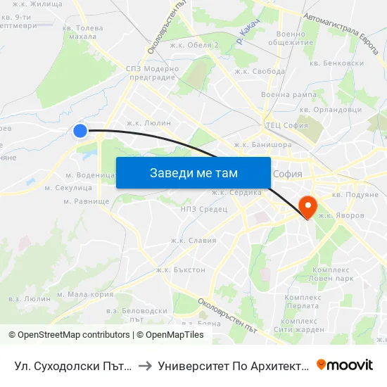 Ул. Суходолски Път / Suhodolski Pat (2199) to Университет По Архитектура, Строителство И Геодезия map