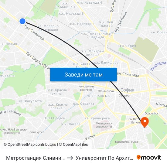 Метростанция Сливница / Slivnitsa Metro Station (1062) to Университет По Архитектура, Строителство И Геодезия map