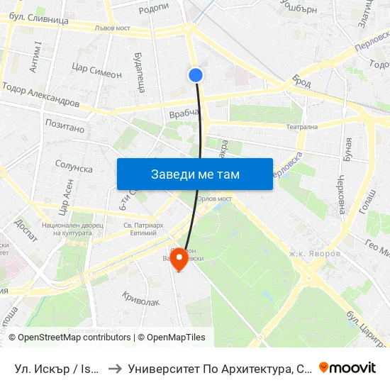 Ул. Искър / Iskar St. (1964) to Университет По Архитектура, Строителство И Геодезия map