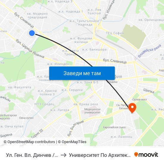 Ул. Ген. Вл. Динчев / Gen. Vl. Dinchev St. (1893) to Университет По Архитектура, Строителство И Геодезия map