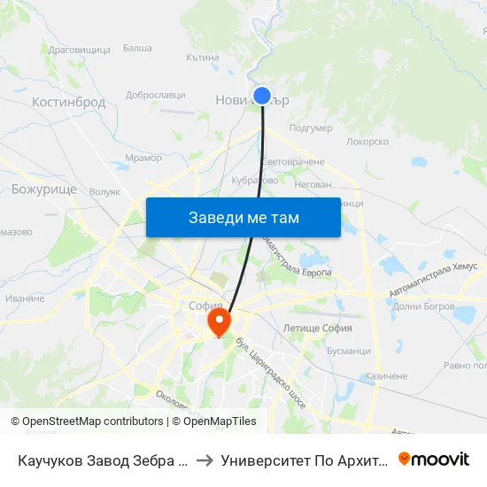 Каучуков Завод Зебра / Zebra Caouchouc Factory (0798) to Университет По Архитектура, Строителство И Геодезия map