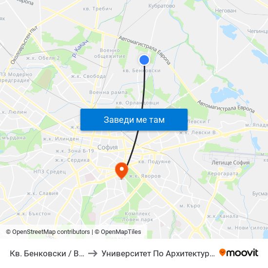 Кв. Бенковски / Benkovski Qr. (0805) to Университет По Архитектура, Строителство И Геодезия map