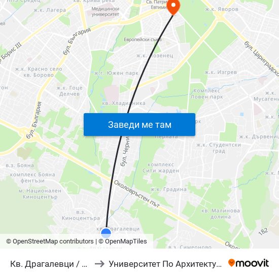 Кв. Драгалевци / Dragalevtsi Qr. (0836) to Университет По Архитектура, Строителство И Геодезия map