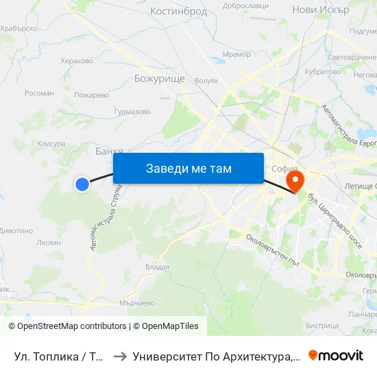 Ул. Топлика / Toplika St. (0870) to Университет По Архитектура, Строителство И Геодезия map