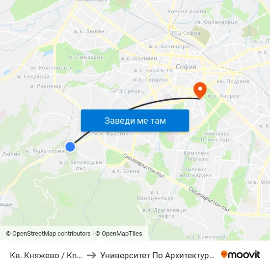 Кв. Княжево / Knyazhevo Qr. (0851) to Университет По Архитектура, Строителство И Геодезия map