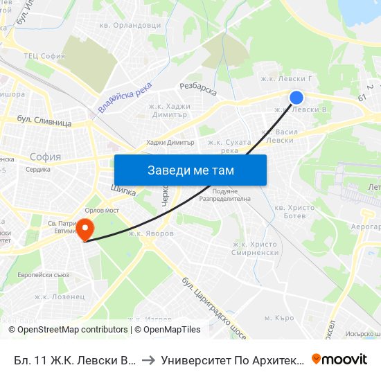 Бл. 11 Ж.К. Левски В / Bl. 11, Levski V Qr. (0130) to Университет По Архитектура, Строителство И Геодезия map