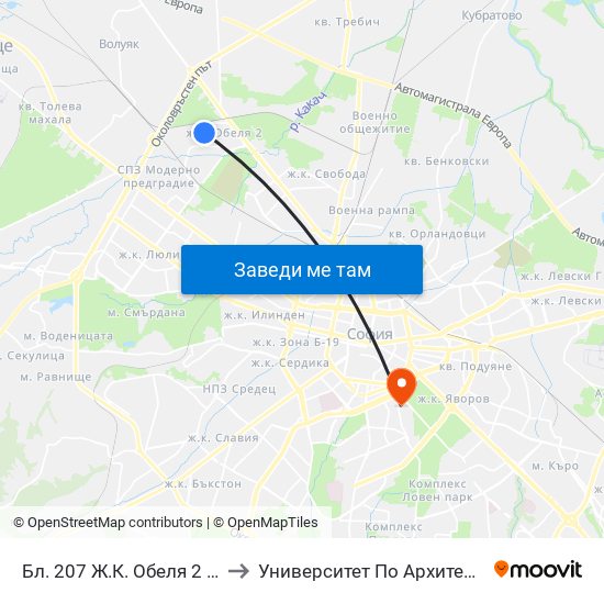 Бл. 207 Ж.К. Обеля 2 / Bl. 207, Obelya 2 Qr. (0163) to Университет По Архитектура, Строителство И Геодезия map