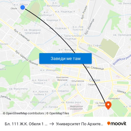 Бл. 111 Ж.К. Обеля 1 / Bl. 111, Obelya 1 Qr. (0133) to Университет По Архитектура, Строителство И Геодезия map