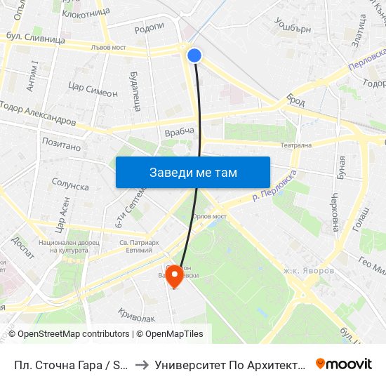 Пл. Сточна Гара / Stochna Gara Sq. (1316) to Университет По Архитектура, Строителство И Геодезия map