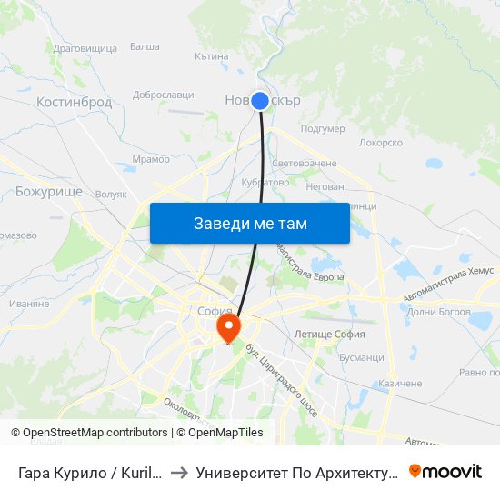 Гара Курило / Kurilo Train Station (0457) to Университет По Архитектура, Строителство И Геодезия map