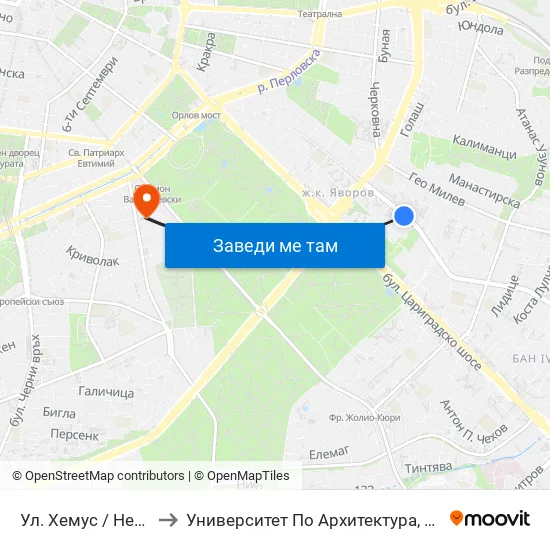 Ул. Хемус / Hemus St. (2235) to Университет По Архитектура, Строителство И Геодезия map