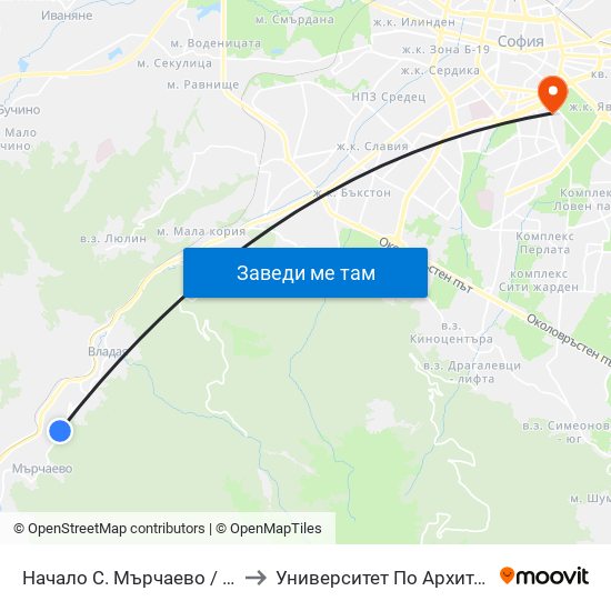 Начало С. Мърчаево / Entry To Marchaevo Village (1130) to Университет По Архитектура, Строителство И Геодезия map