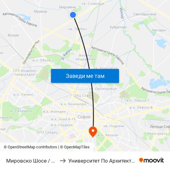 Мировско Шосе / Mirovsko Shosse (2630) to Университет По Архитектура, Строителство И Геодезия map