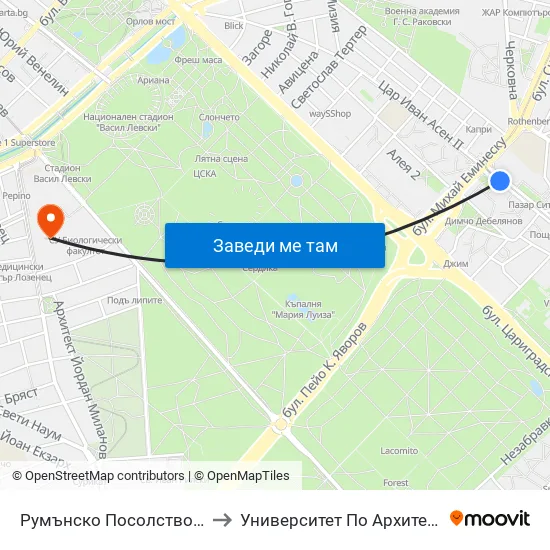 Румънско Посолство / Embassy Of Romania (1491) to Университет По Архитектура, Строителство И Геодезия map