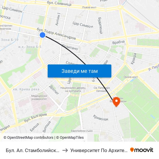 Бул. Ал. Стамболийски / Al. Stamboliyski Blvd. (0284) to Университет По Архитектура, Строителство И Геодезия map
