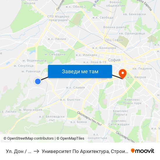 Ул. Дон / Don St. to Университет По Архитектура, Строителство И Геодезия map