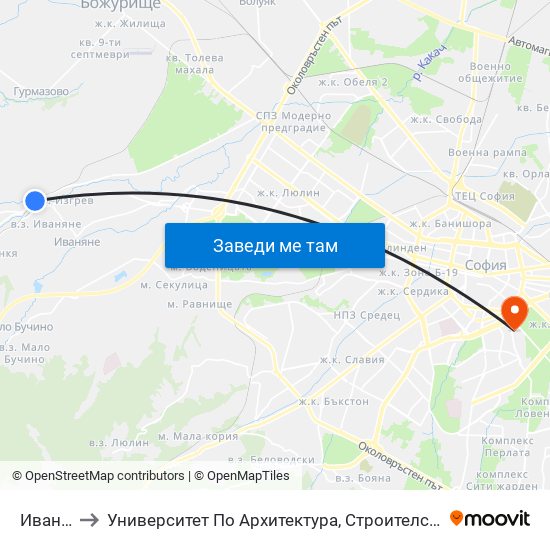 Иваняне to Университет По Архитектура, Строителство И Геодезия map