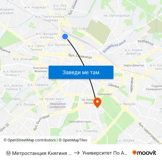 Ⓜ️ Метростанция Княгиня Мария Луиза / Kn. Maria Luisa Metro Station (6430) to Университет По Архитектура, Строителство И Геодезия map