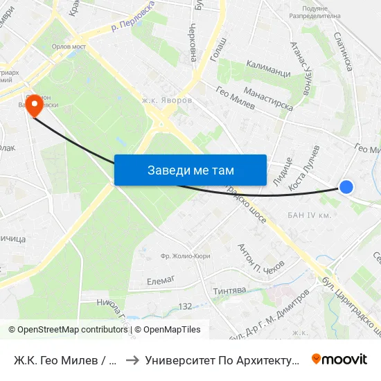 🚌 Ж.К. Гео Милев / Geo Milev Qr. (2595) to Университет По Архитектура, Строителство И Геодезия map
