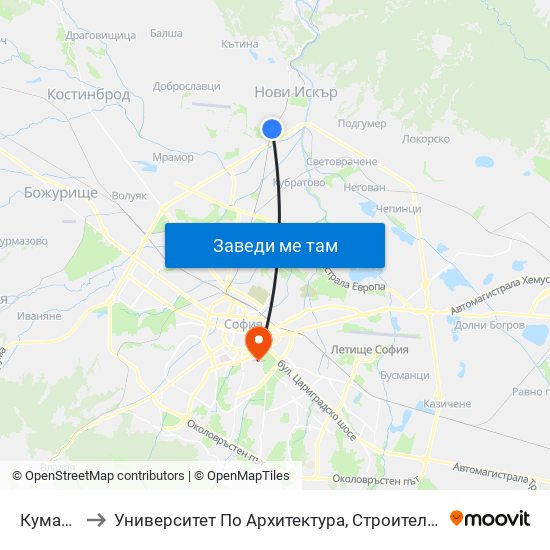 Кумарица to Университет По Архитектура, Строителство И Геодезия map