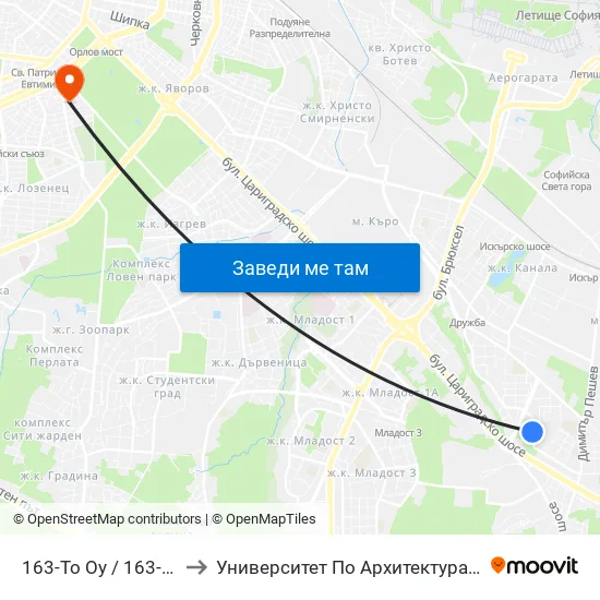 163-То Оу / 163-Th School (0015) to Университет По Архитектура, Строителство И Геодезия map