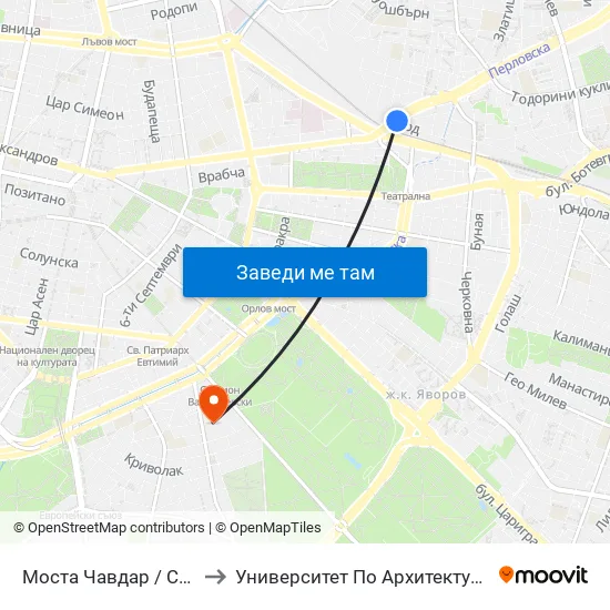 Моста Чавдар / Chavdar Bridge (1102) to Университет По Архитектура, Строителство И Геодезия map