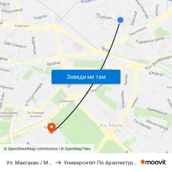 Ул. Макгахан / Macgahan St. (2040) to Университет По Архитектура, Строителство И Геодезия map