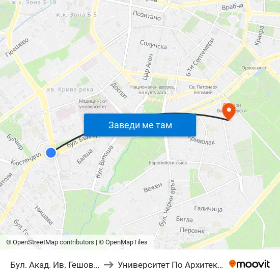 Ⓜ️ Бул. Акад. Ив. Гешов / Ivan Geshov Blvd. (2805) to Университет По Архитектура, Строителство И Геодезия map