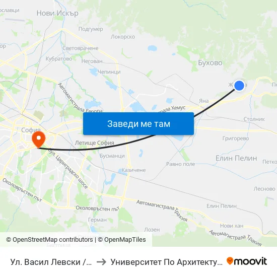 Ул. Васил Левски / Vasil Levski St. (2814) to Университет По Архитектура, Строителство И Геодезия map