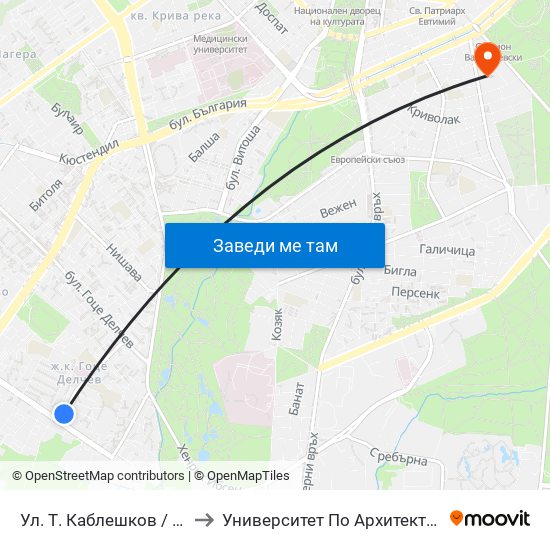 Ул. Т. Каблешков / T. Kableshkov St. (0484) to Университет По Архитектура, Строителство И Геодезия map