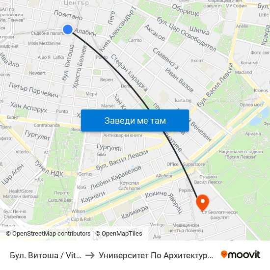 Бул. Витоша / Vitosha Blvd. (2825) to Университет По Архитектура, Строителство И Геодезия map