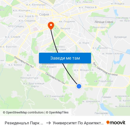 Резиденшъл Парк / Residential Park (2839) to Университет По Архитектура, Строителство И Геодезия map