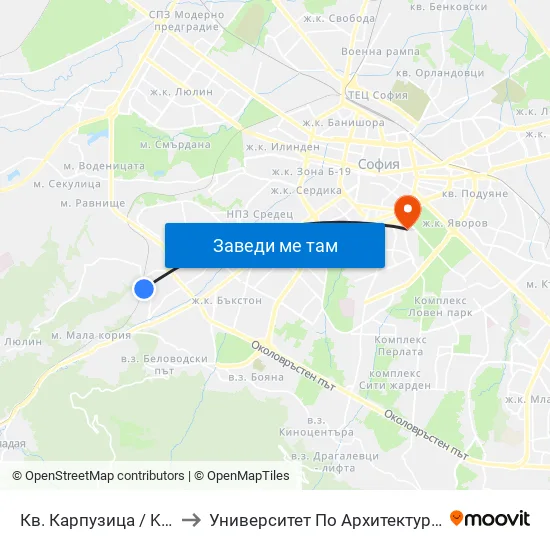 Кв. Карпузица / Karpuzitsa Qr. (6644) to Университет По Архитектура, Строителство И Геодезия map