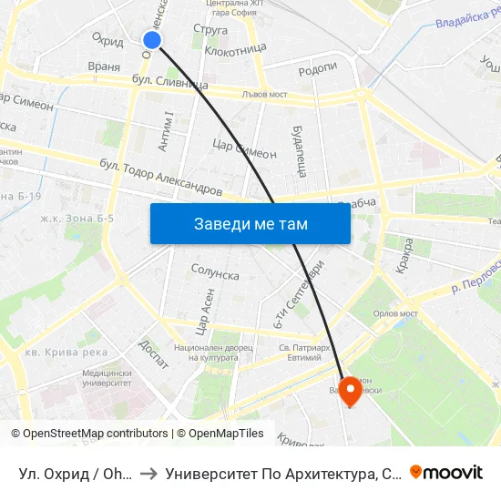 Ул. Охрид / Ohrid St. (2105) to Университет По Архитектура, Строителство И Геодезия map