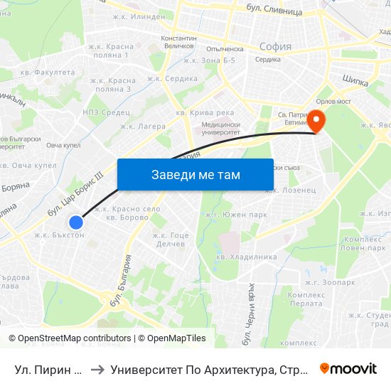 Ул. Пирин / Pirin St. to Университет По Архитектура, Строителство И Геодезия map