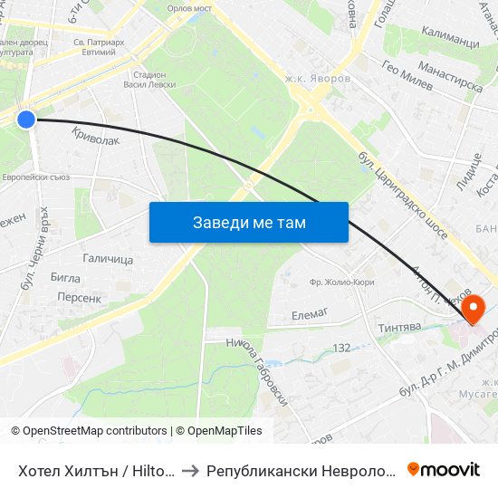 Хотел Хилтън / Hilton Hotel (0397) to Републикански Неврологичен Диспансер map