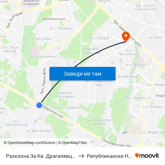 Разклона За Кв. Драгалевци / Fork Road To Dragalevtsi Qr. (1457) to Републикански Неврологичен Диспансер map