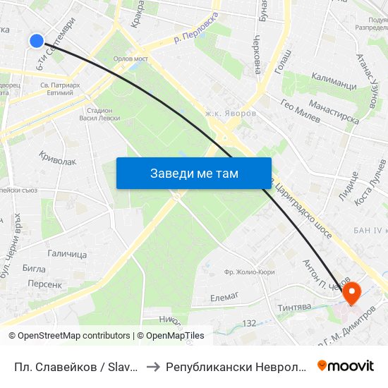 Пл. Славейков / Slaveykov Sq. (1908) to Републикански Неврологичен Диспансер map