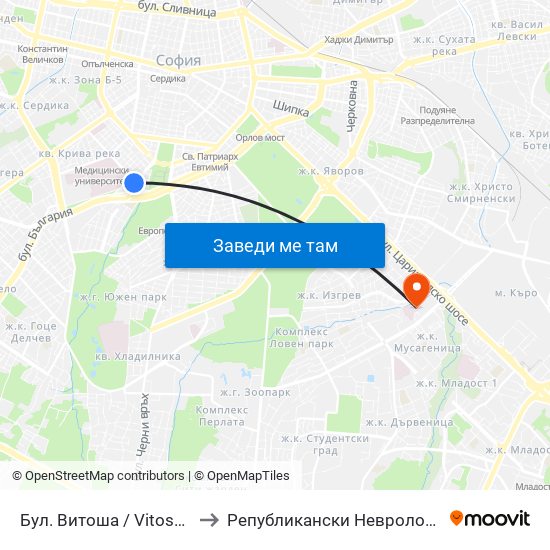 Бул. Витоша / Vitosha Blvd. (0302) to Републикански Неврологичен Диспансер map